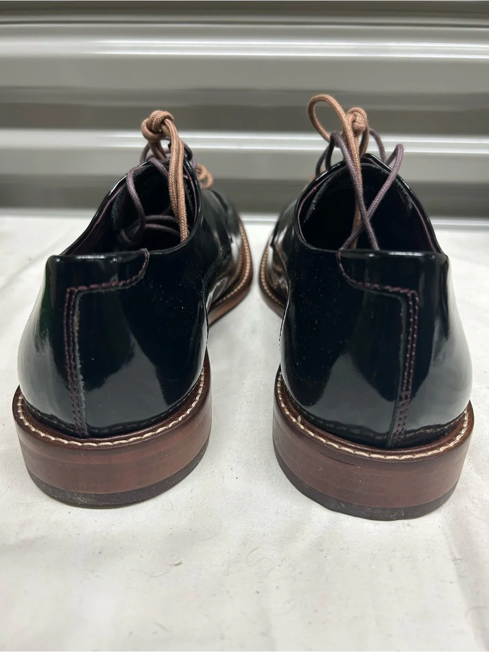 Ted Baker Gloss Black Patent Leather Derby Shoes with Tan Laces